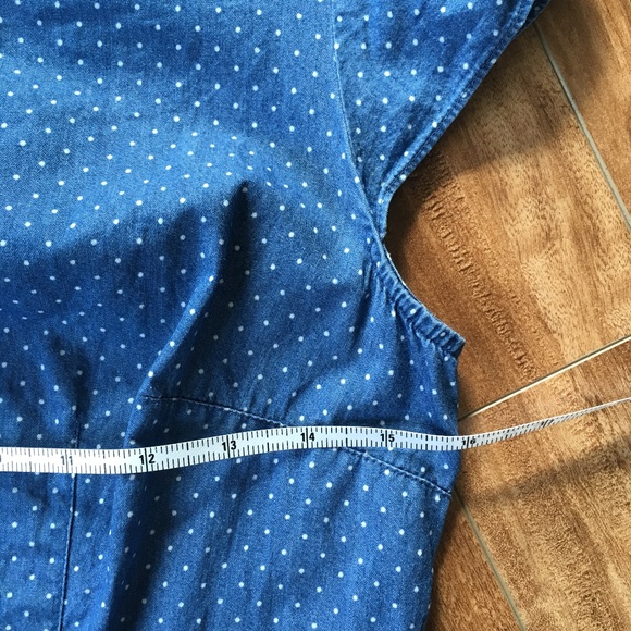 Kensie Chambray Polka Dot Peplum Retro Pin-Up Top S - Picture 9 of 13
